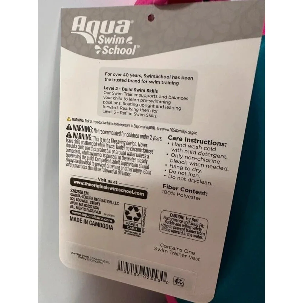 Aqua Swim School Swim Trainer Lifejacket Vest ages 2-4